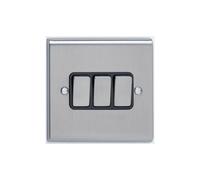 Deta SD1205SCB Light Switch 10A 3Gang 2Way (Satin Chrome/Black Insert)