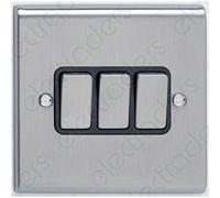 Deta SD1205SSB Light Switch 10 Amp 3 Gang 2 Way (Stainless Steel/Black Insert)
