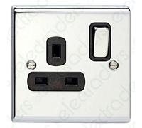 Deta SD1207CHB Switched Socket Outlet 13 Amp - 1 Gang (Polished Chrome/Black Insert)