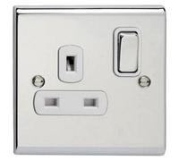 Deta Sd1207Chw Slimline Décor Switched Socket Outlet 13 Amp Dp 1 Gang (Polished Chrome / White Insert)
