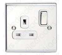 Deta SD1207CHW Switched Socket Outlet 13 Amp - 1 Gang (Polished Chrome/White Insert)