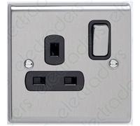 Deta SD1207SSB Switched Socket Outlet 13 Amp - 1 Gang (Stainless Steel/Black Insert)