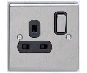 Deta SD1207SSB Switched Socket Outlet 13 Amp - 1 Gang (Stainless Steel/Black Insert)