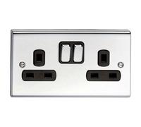 Deta SD1209CHB Switched Socket Outlet 13 Amp - 2 Gang (Polished Chrome /Black Inserts)