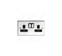 Deta Sd1209Chb Switched Socket Outlet 13 Amp - 2 Gang Polished Chrome / Black