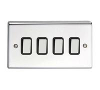 Deta SD1244CHB Light Switch 10 Amp 4 Gang 2 Way (Polished Chrome/Black Insert)