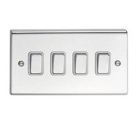 Deta Sd1244Chw Slimline Décor Light Switch 10 Amp 4 Gang 2 Way (Polished Chrome / White Insert)