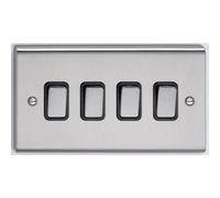 Deta Sd1244Ssb Light Switch 10 Amp 4 Gang 2 Way (Stainless Steel / Black Inserts)