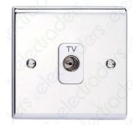 Deta SD1264CHW TV Aerial Co-Axial Socket Isolated - 1 Gang (Polished Chrome/White Insert)