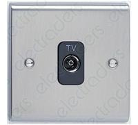 Deta SD1264SSB TV Aerial Co-Axial Socket Isolated - 1 Gang (Stainless Steel/Black Insert)