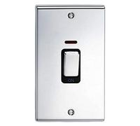 Deta SD1301PCHB Double Pole Switch with Neon 2 Gang - 45 Amp (Polished Chrome/Black Insert)