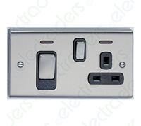 Deta SD1302PSSB Cooker Contol Unit with Socket & Neons - 45 Amp (Stainless Steel/Black Inserts)