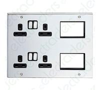 Deta SD1975CHB Multi-Media Lounge Plate with 2 x Twin Switch Sockets & 6 Euro Module Spaces (Polished Chrome/Black Inserts)