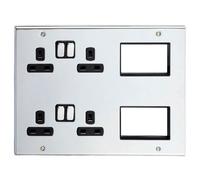 Deta Sd1975Chb Multi-Media Lounge Plate With 2 X Twin Switch Sockets & 6 Euro Module Spaces (Polished Chrome /black Inserts)