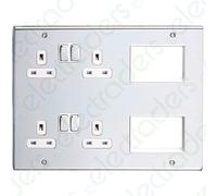 Deta SD1975CHW Multi-Media Lounge Plate with 2 x Twin Switch Sockets & 6 Euro Module Spaces (Polished Chrome/White Inserts)