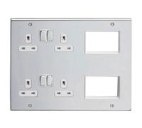 Deta Sd1975Chw Multi-Media Lounge Plate With 2 X Twin Switch Sockets & 6 Euro Module Spaces (Polished Chrome /white Inserts
