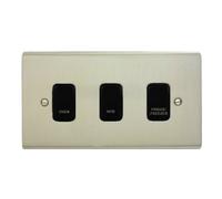 Deta Stainless Steel Customised Kitchen Grid Switch Panel With Black Switches - 3 Gang