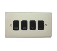Deta Stainless Steel Customised Kitchen Grid Switch Panel With Black Switches - 4 Gang