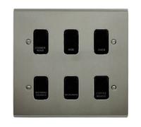 Deta Stainless Steel Customised Kitchen Grid Switch Panel With Black Switches - 6 Gang