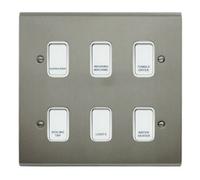Deta Stainless Steel Customised Kitchen Grid Switch Panel With White Switches - 6 Gang