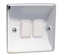 Deta Ve1204Chw 2G Double Gang Light Switch 10A 2 Way Wall Faceplate Chrome White