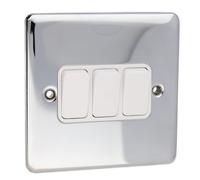 Deta Ve1205Chw 3G Triple Gang Light Switch 10A 2 Way Wall Faceplate Chrome White