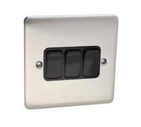 Deta Ve1205Ssb 3G Triple Gang Light Switch 10A Wall Faceplate Stainless Steel
