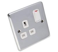 DETA VE1207CHW Single 13A Mains Power Socket Outlet Wall Faceplate Chrome White