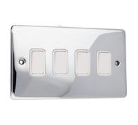 DETA VE1244CHW 4G Four Gang Light Switch 10A 2 Way Wall Faceplate Chrome White