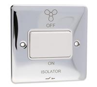 DETA VE1247CHW Fan Isolator Switch 3 Pole 10A Wall Faceplate Chrome White
