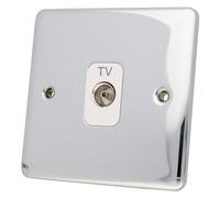 DETA VE1264CHW TV Socket Isolated Female Wall Faceplate Chrome White Insert