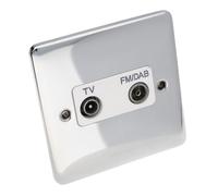 DETA VE1265CHW TV Aerial/Freeview RF & DAB/FM Wall Faceplate Chrome White Insert