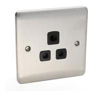 Deta Ve1331Ssb Single 5A Round Plug Power Outlet Wall Faceplate Stainless Steel
