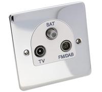 DETA VE1340CHW TV Aerial RF/Satellite F & DAB/FM Wall Faceplate Chrome White