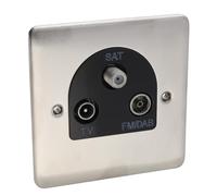 DETA VE1340SSB TV Aerial RF/Satellite F & DAB/FM Wall Faceplate Stainless Steel