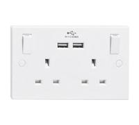 Deta Vimark V1398 Switched Socket Outlet 13A 2 Gang With 2 X Usb 2.4A