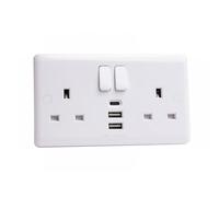 DETA Electrical Wall Socket VC1288 – 2-Gang 13A Switched with 2x USB-A & 1x USB-C