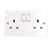 Deta Vimark VS1209DP White Moulded Square Edge 2 Gang 13A Switched Socket DP