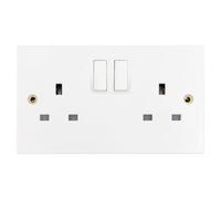 Deta Vimark VS1209SPR White Moulded Square Edge 2 Gang 13A Switched Socket SP Recessed Switch