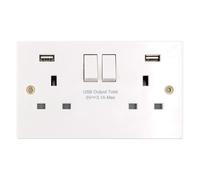 Deta Vimark VS1286 White Moulded Square Edge 13A 2 Gang Switched Socket SP with 2x Type-A USB Ports (3.1A)