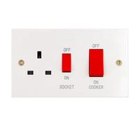 Deta Vimark VS1302 White Moulded Square Edge 45A Cooker Control Unit with Red Switch