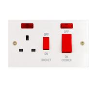 Deta Vimark VS1302N White Moulded Square Edge 45A Cooker Control Unit with Neon Red Switch