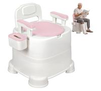 Detachable Armrests Bathing Chair Plastic Commode, Portable Bedside Toilet with Double Sealing Odor Control, 220lbs Load Bearing, Non Slip Feet, Ideal for Elderly Disabled Patients Recovery Care Pink