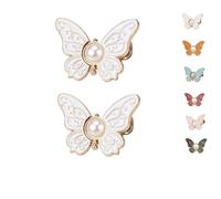 Detachable Butterfly Clips, 2-Pack Detachable Butterfly Clips for Clothes, Adjustable Pant Waist Tightener Buttons Pins, for Loose Jeans Jackets Coats Shirts Overalls (White)