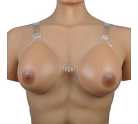 Detachable Button-Up Teardrop Silicone Breast Forms for Crossdresser & Transgender - Comfortable Fake Breasts with Realistic Feel for Post-Surgery & Cosplay - Tan Skin Tone(M)