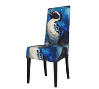 Detachable Dining Chair Cover WHJDPP Blue Penguin on The Moon Printing Soft, Comfortable for Home, Hotel, Wedding Banquet, Banquet, Conference, Ceremony Decorations