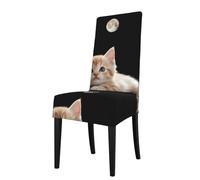 Detachable Dining Chair Cover WHJDPP Cat Under The Moon Printing Soft, Comfortable for Home, Hotel, Wedding Banquet, Banquet, Conference, Ceremony Decorations