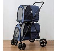 Detachable Double Pet Stroller Cart, Lightweight Dog Cat Travel Camping Puppy Jogger Trolley Carrier, One-Click Folding
