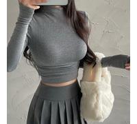 Detachable Fake Turtleneck Collar for Women - Pleated Half Top Mock Blouse - Elastic False Neck Warmer for Sweaters Jackets - Black White Grey Pink Green Brown(gray L)