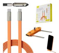 Detachable Invisible Holder Charger, 2 in 1 Sideways Typec-c Fast Charging Cable, 240w Braided Fast Charge Cable With Built-in Phone Stand for Gaming, Office, And Car Use (Orange)